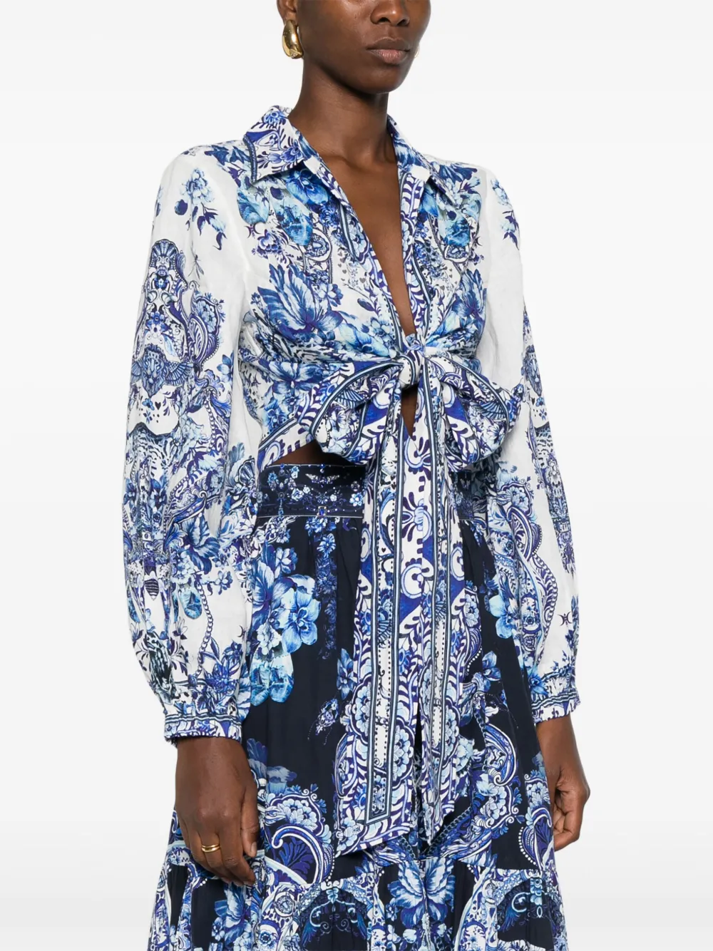 Shop Camilla Glaze And Graze-print Cropped Shirt In White