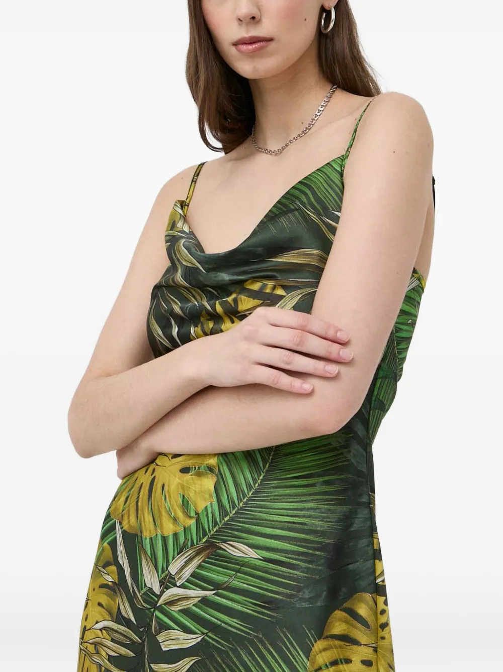 GUESS USA カウルネック リーフプリント ドレス - グリーン