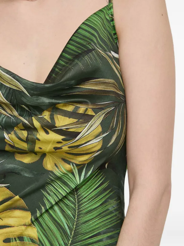 guess dress green Guess Green Palm Print Dress Size 6 Fit Flare Summer Tropical Spaghetti Strap