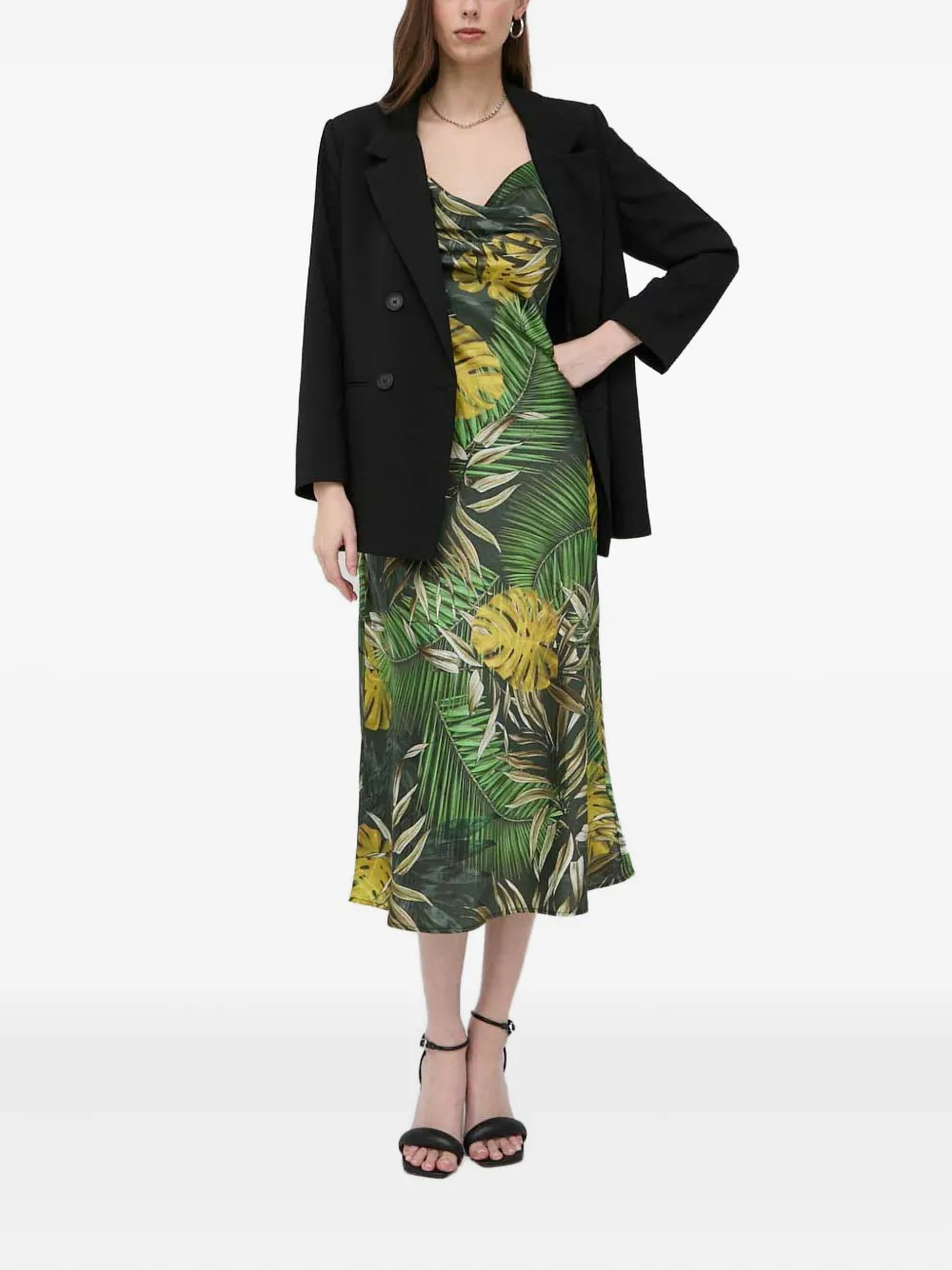 GUESS USA Jurk met col en bladerprint Groen