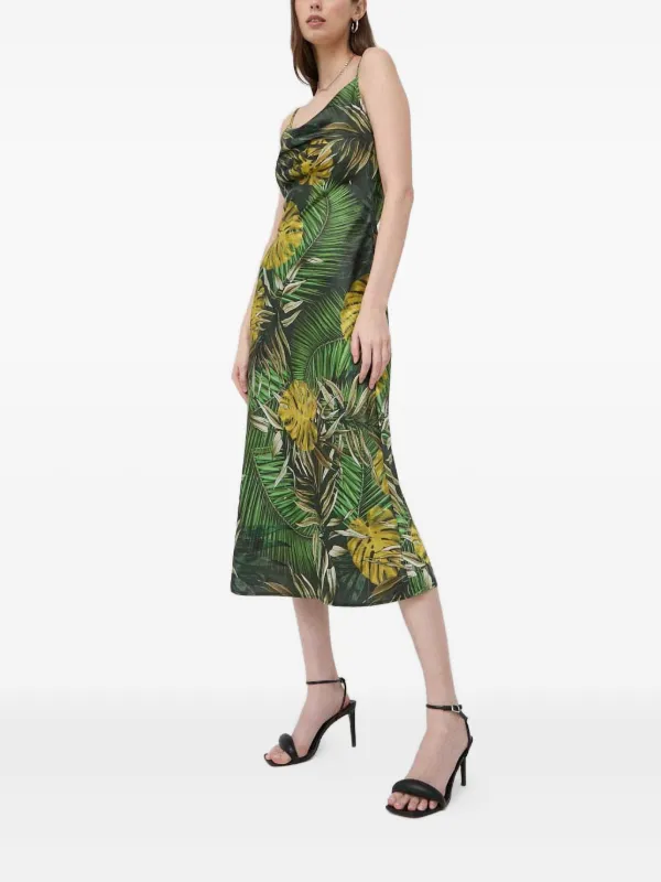 guess green dress Guess Leaf-print Cowl-neck Dress