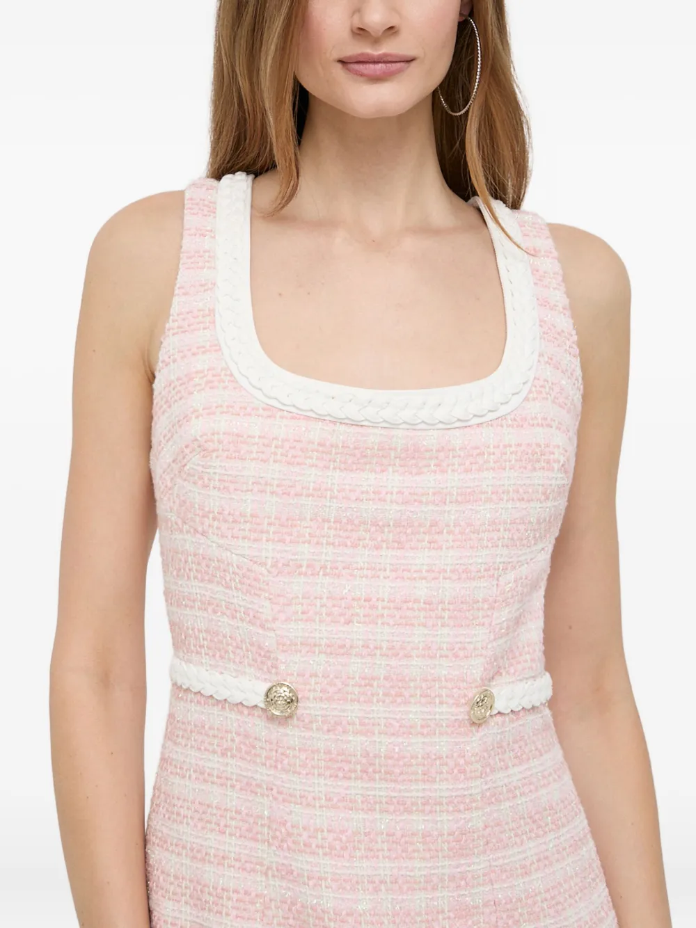 Guess Usa Button Tweed Dress In Pink