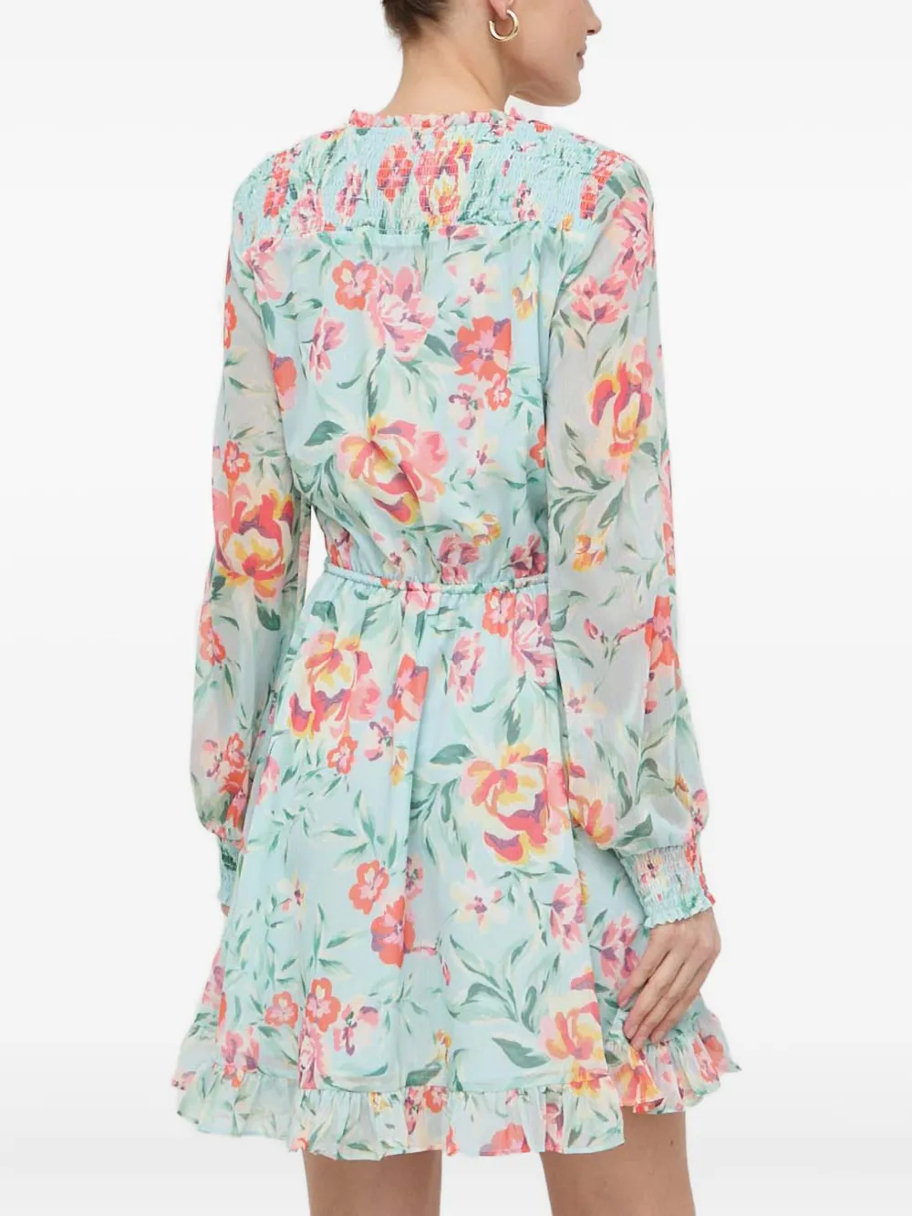 Guess Usa Ruffled Floral Dress In Blue