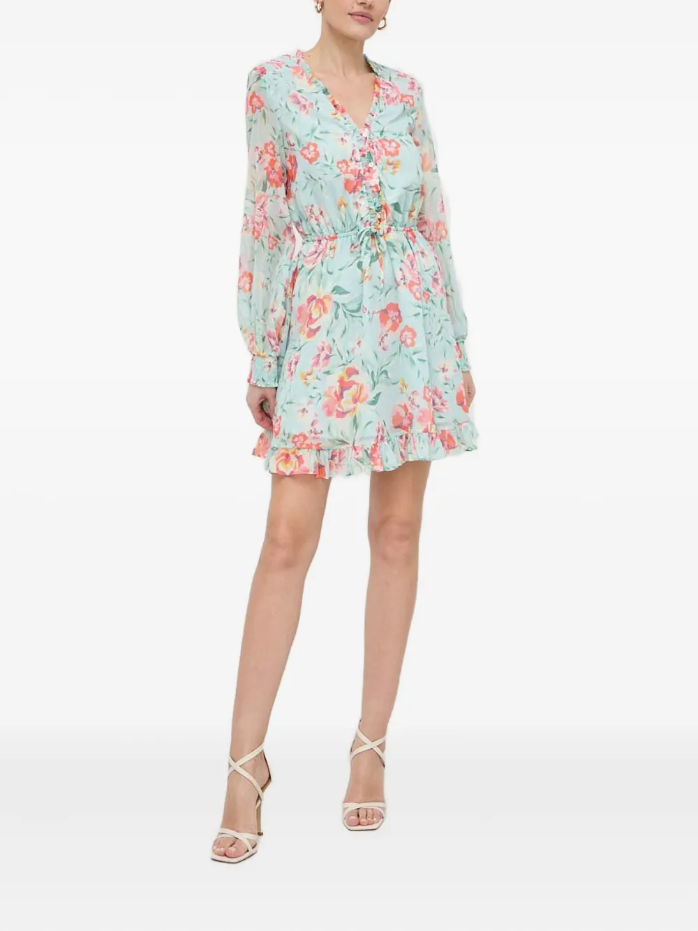 GUESS USA Jurk met ruches en bloemenprint - Blauw