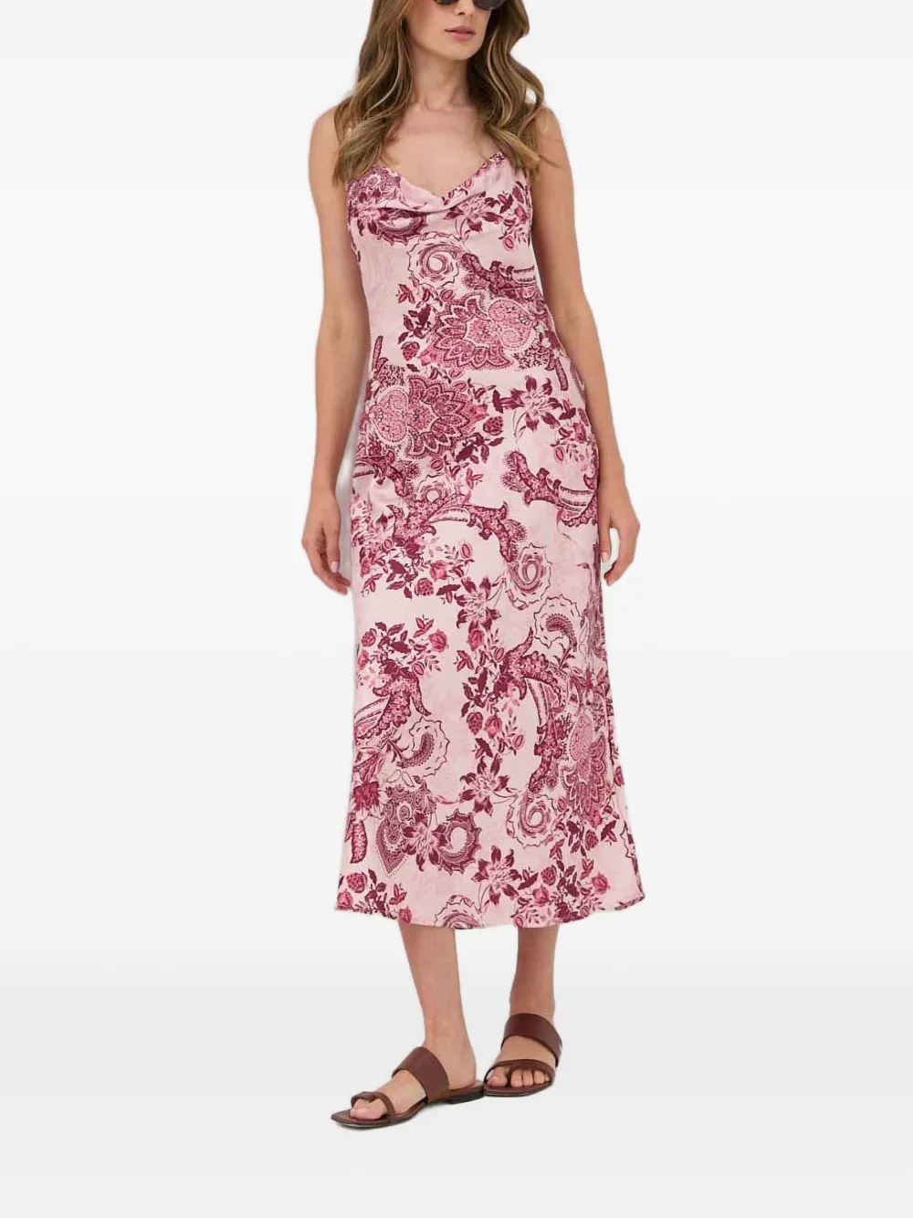 GUESS USA カウルネック フローラル ドレス - ピンク