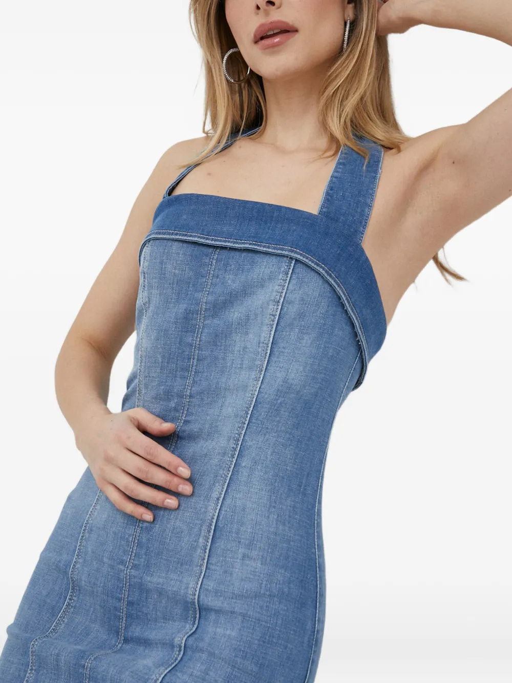 Guess Usa Halterneck Panelled Dress In Blue