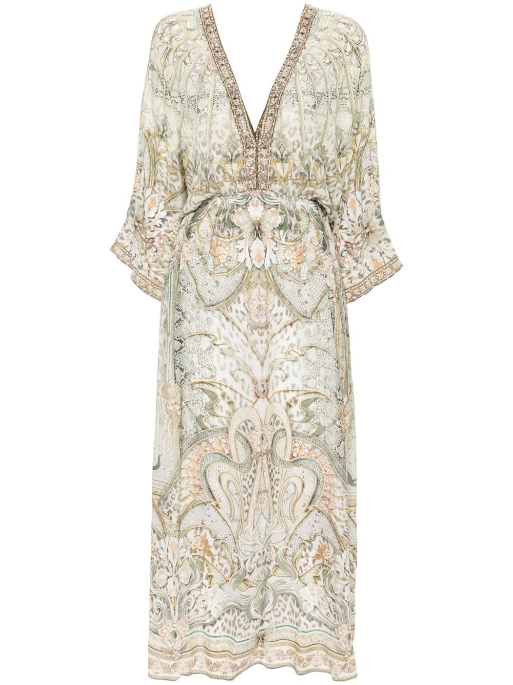 Camilla Ivory Tower Tales-print dress Beige