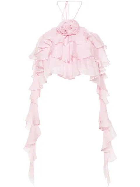 Blumarine floral-appliqué cropped top