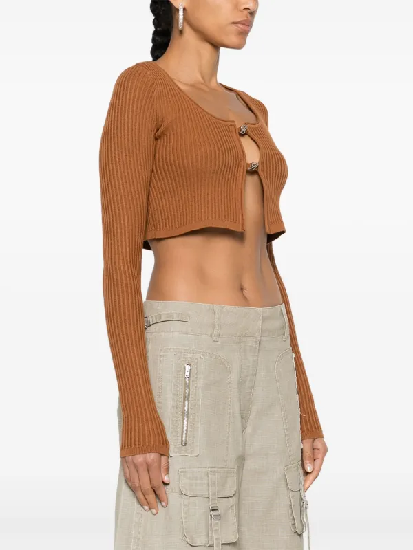 Blumarine Cropped ribbed knit Cardigan Brown FARFETCH AE