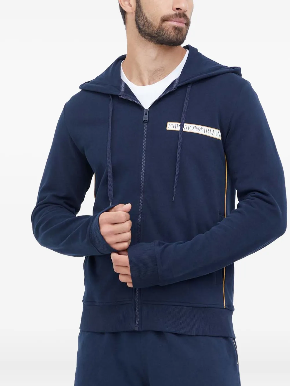Emporio Armani Zip Hooded Sweatshirt In Blue