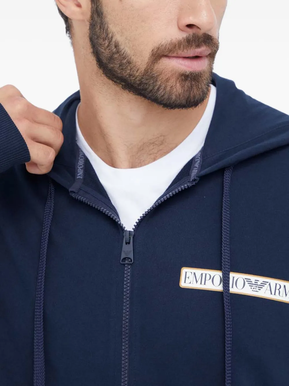 Emporio Armani Zip Hooded Sweatshirt In Blue