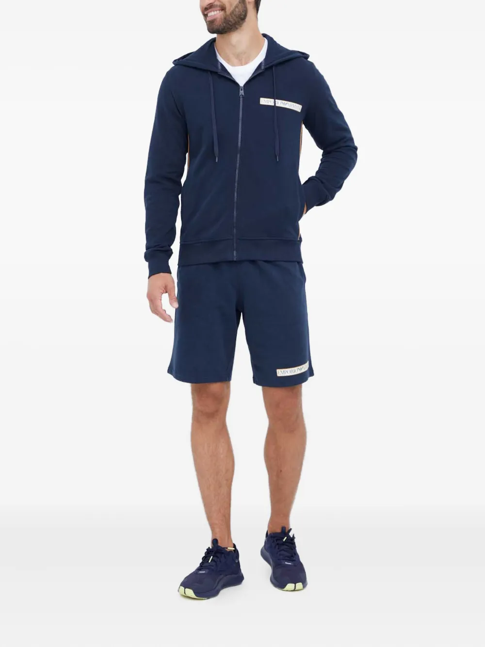 Emporio Armani Zip Hooded Sweatshirt In Blue
