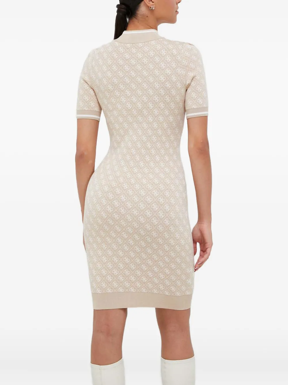 Guess Usa Patterned Short-sleeve Dress In Neutral