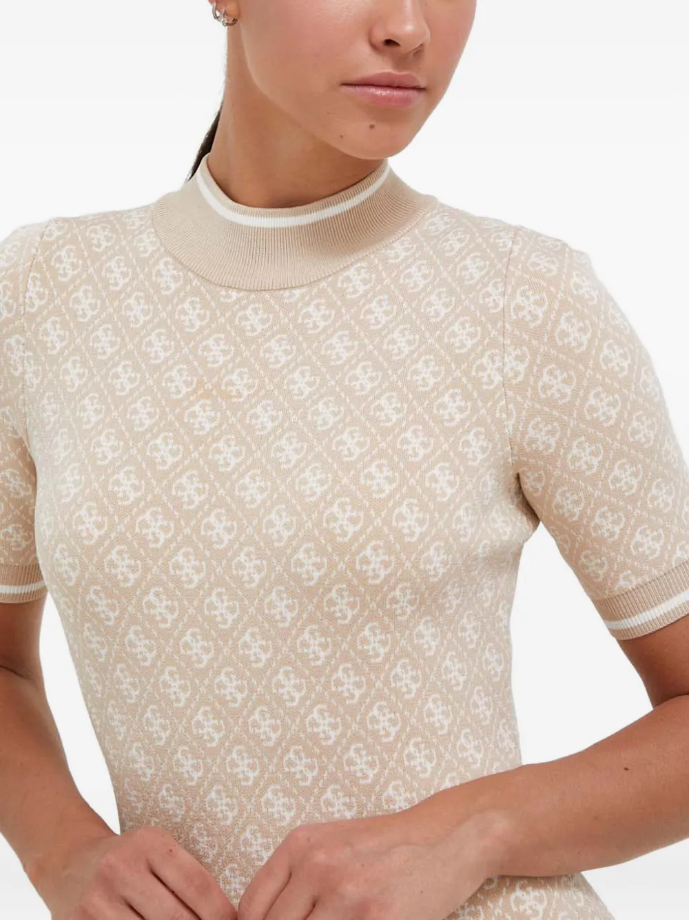Guess Usa Patterned Short-sleeve Dress In Neutral