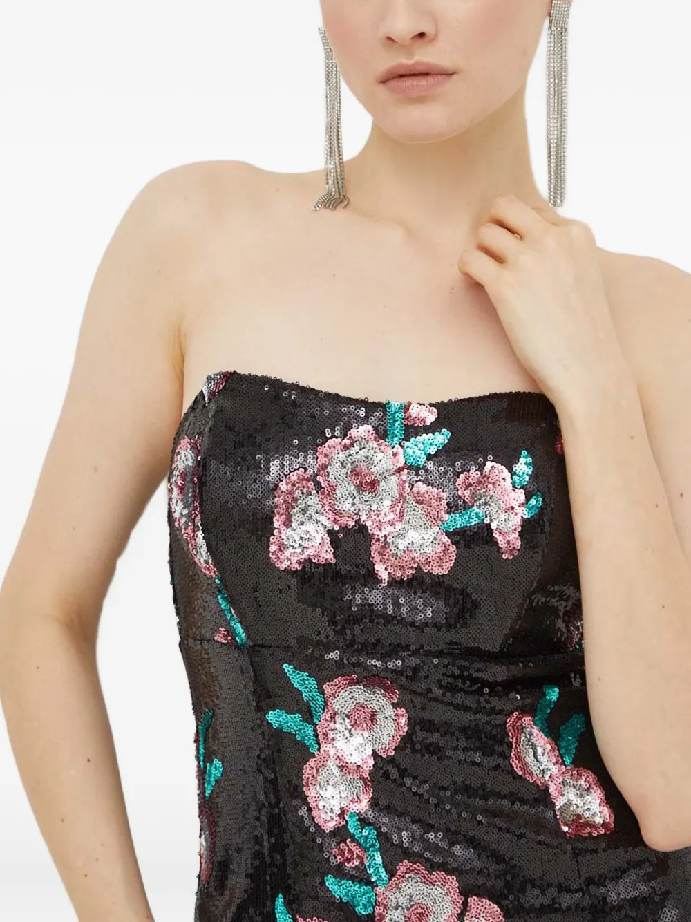Guess Usa Sequin Floral Dress In Black