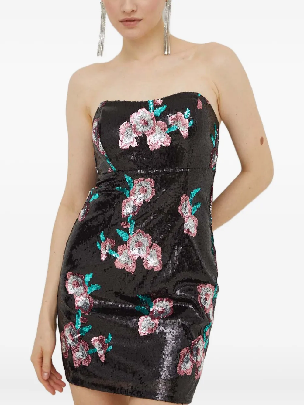 Guess Usa Sequin Floral Dress In Black