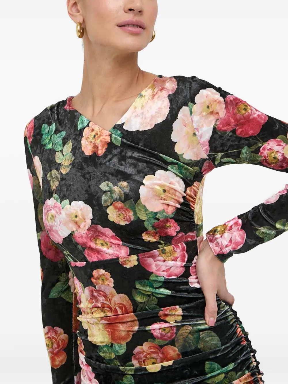Guess Usa Floral Long-sleeve Dress In Black