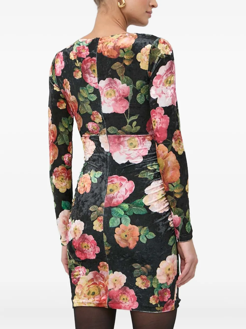 Guess Usa Floral Long-sleeve Dress In Black