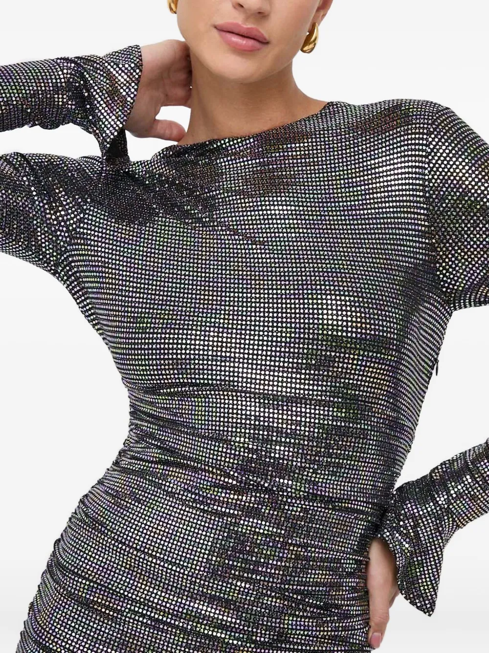 Guess Usa Long-sleeve Gathered Dress In Gray