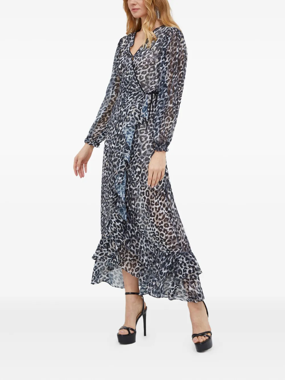 GUESS USA Jurk met dierenprint en ruches - Grijs