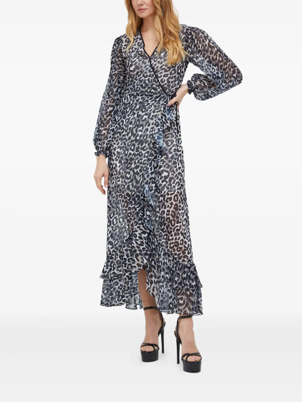 GUESS USA アニマルプリント ラッフルドレス - グレー GUESS USA アニマルプリント ラッフルドレス - グレー