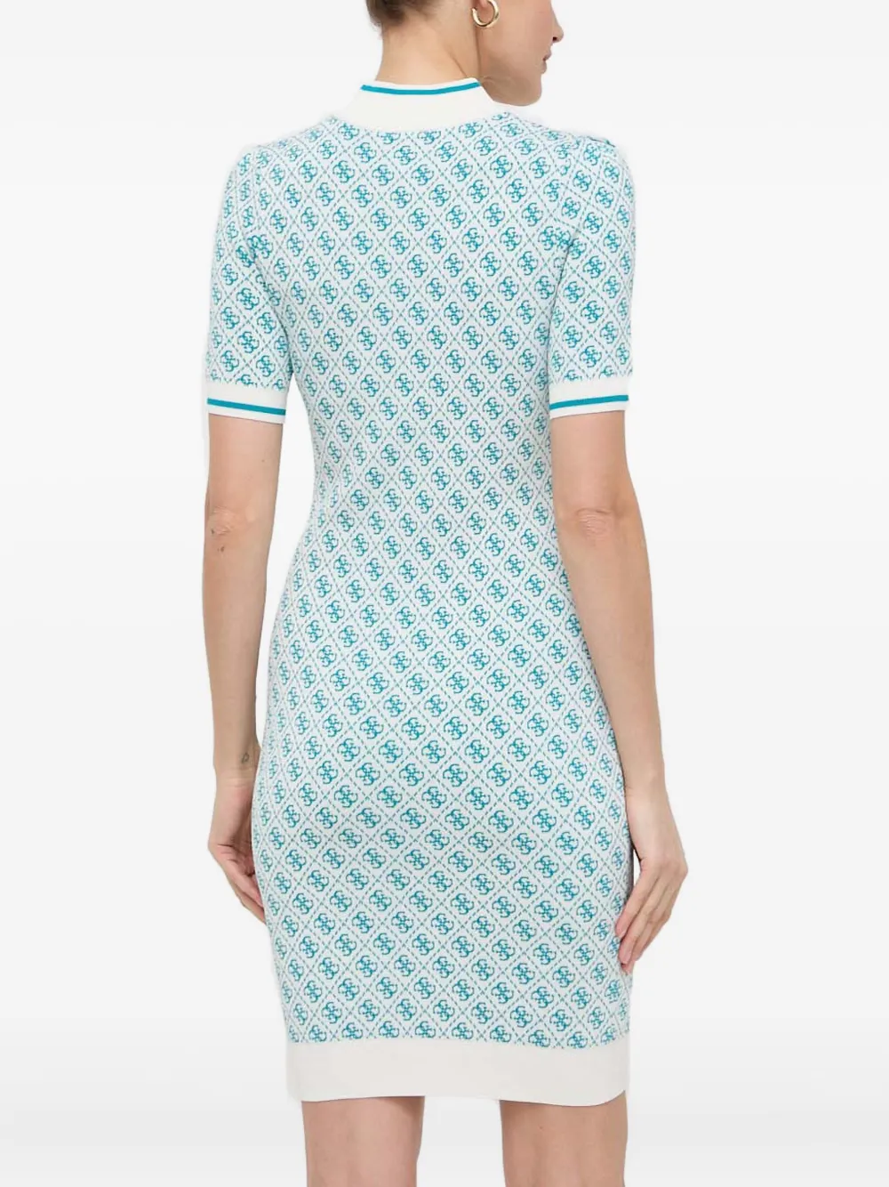 Guess Usa Patterned High-neck Dress In Blue