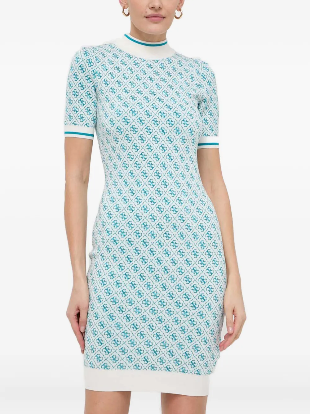 Guess Usa Patterned High-neck Dress In Blue