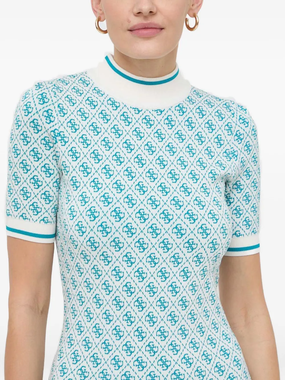 Guess Usa Patterned High-neck Dress In Blue