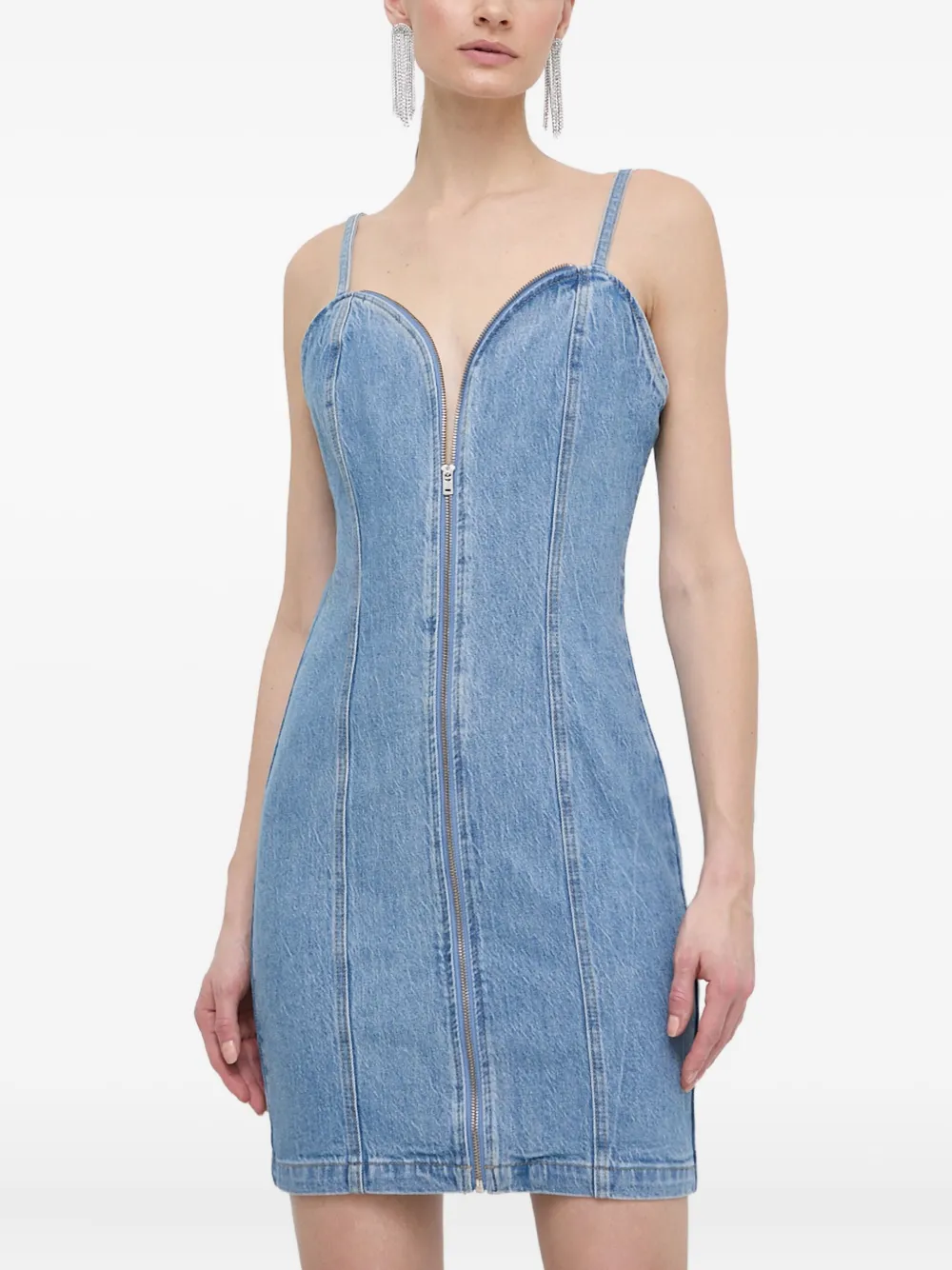 Guess Usa Sweetheart-neck Zip Dress In Blue