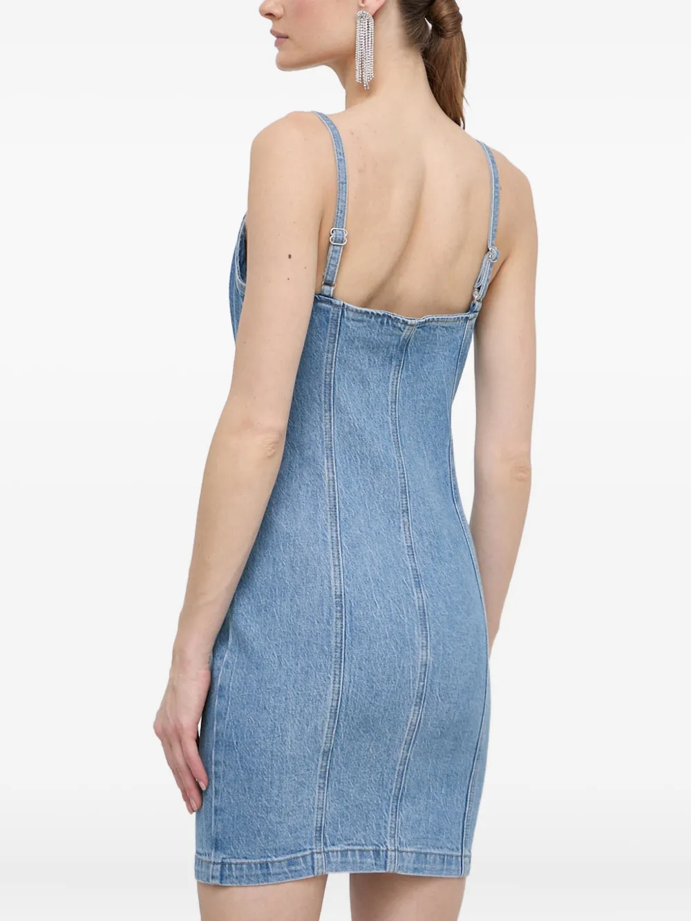 Guess Usa Sweetheart-neck Zip Dress In Blue
