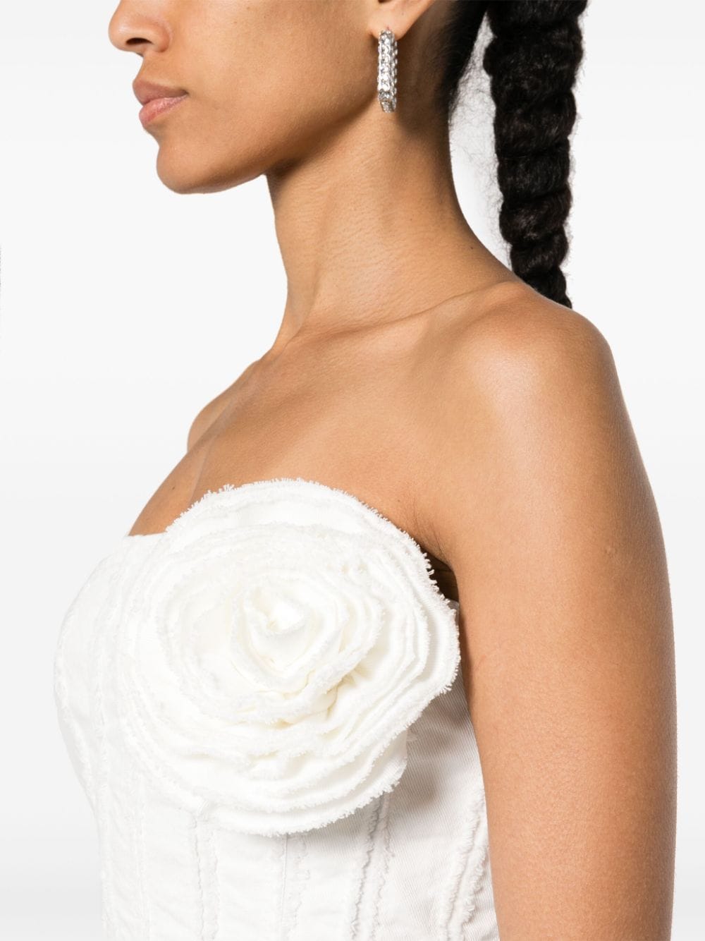 Shop Blumarine Floral-appliqué Strapless Mini Dress In White