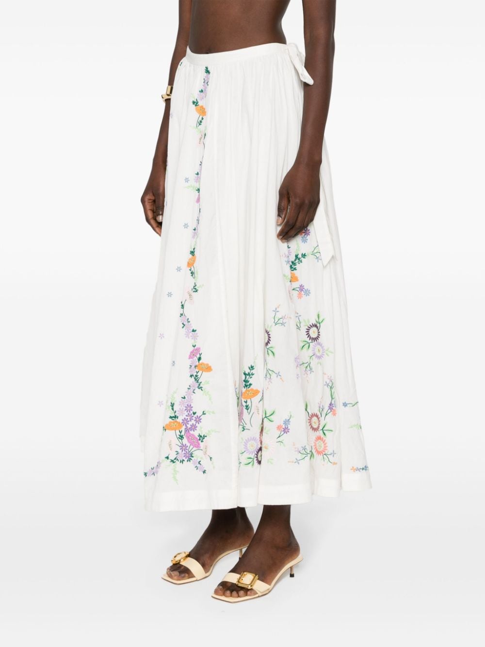 Shop Alemais Willa Floral-embroidery Skirt In White