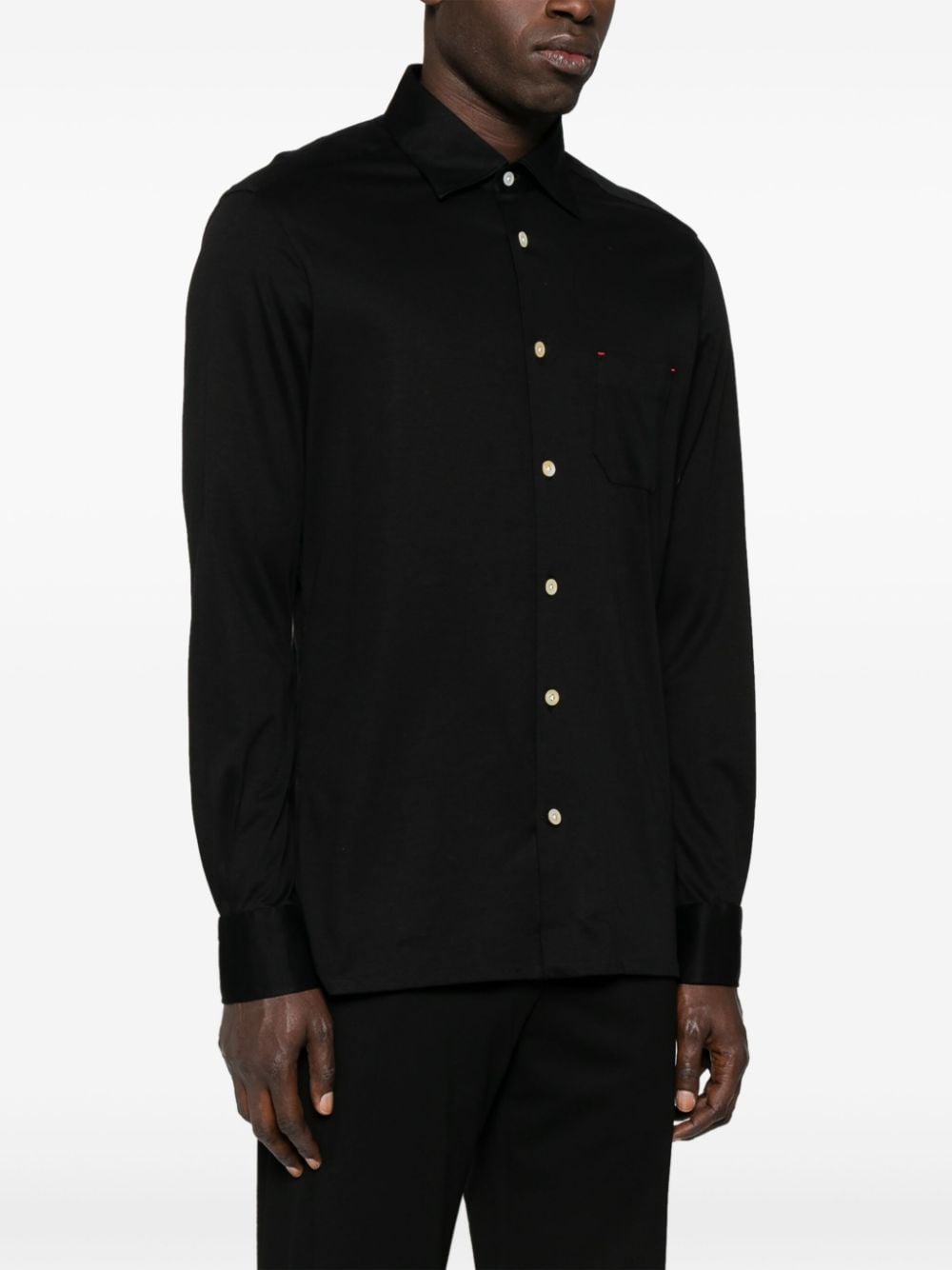 Shop Kiton Classic-collar Cotton Shirt In Black