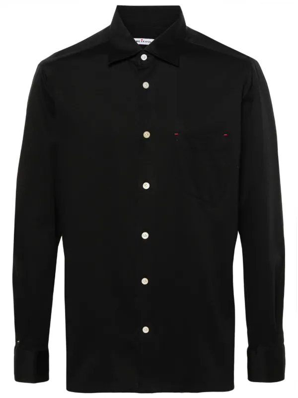 Kiton Classic-collar Cotton Men Shirt - Black
