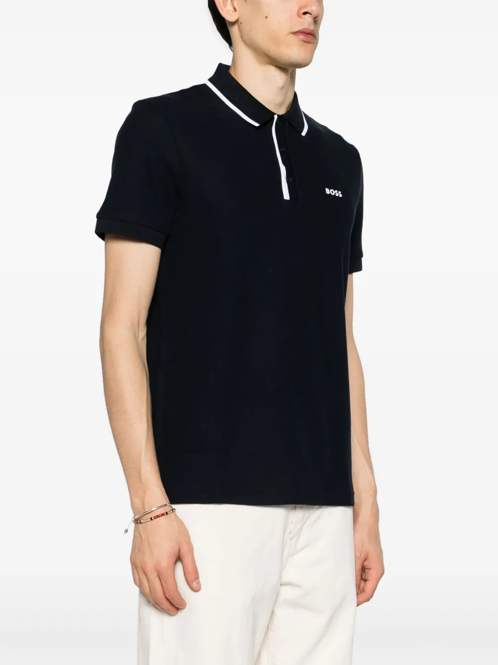 BOSS Piqué poloshirt met logoprint Blauw