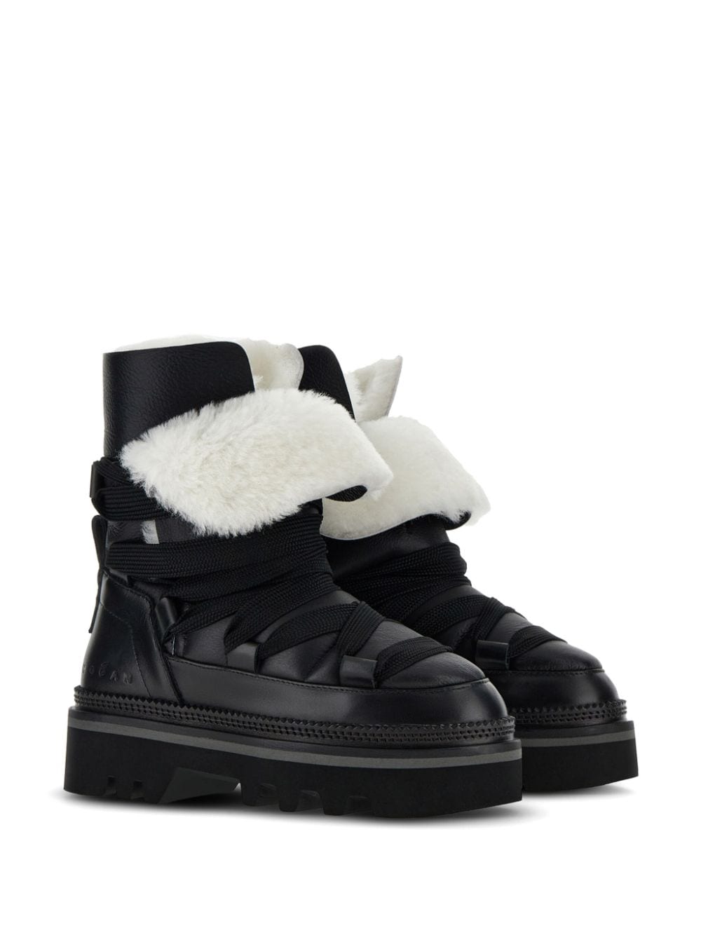 Hogan faux-fur trim ankle boots Black