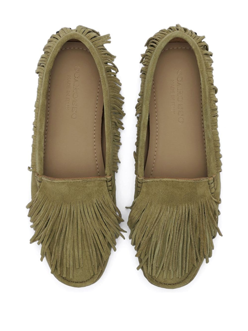 Shop Scarosso Cochise Fringe-detail Suede Loafers In Green