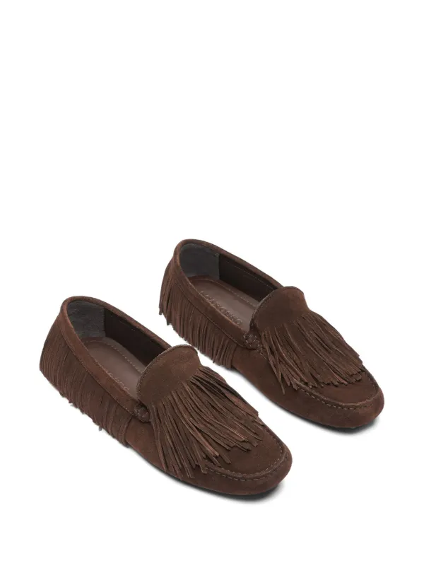 Scarosso Fringed Suede Loafers | Brown | FARFETCH JO