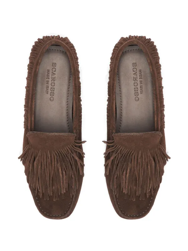 Scarosso Fringed Suede Loafers | Brown | FARFETCH JO