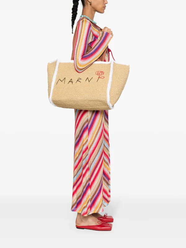 MARNI マルニ ミディアム ハンドバッグ ロゴ マクラメ 関税込 Marni Sillo マクラメ ハンドバッグ | ニュートラル | FARFETCH JP