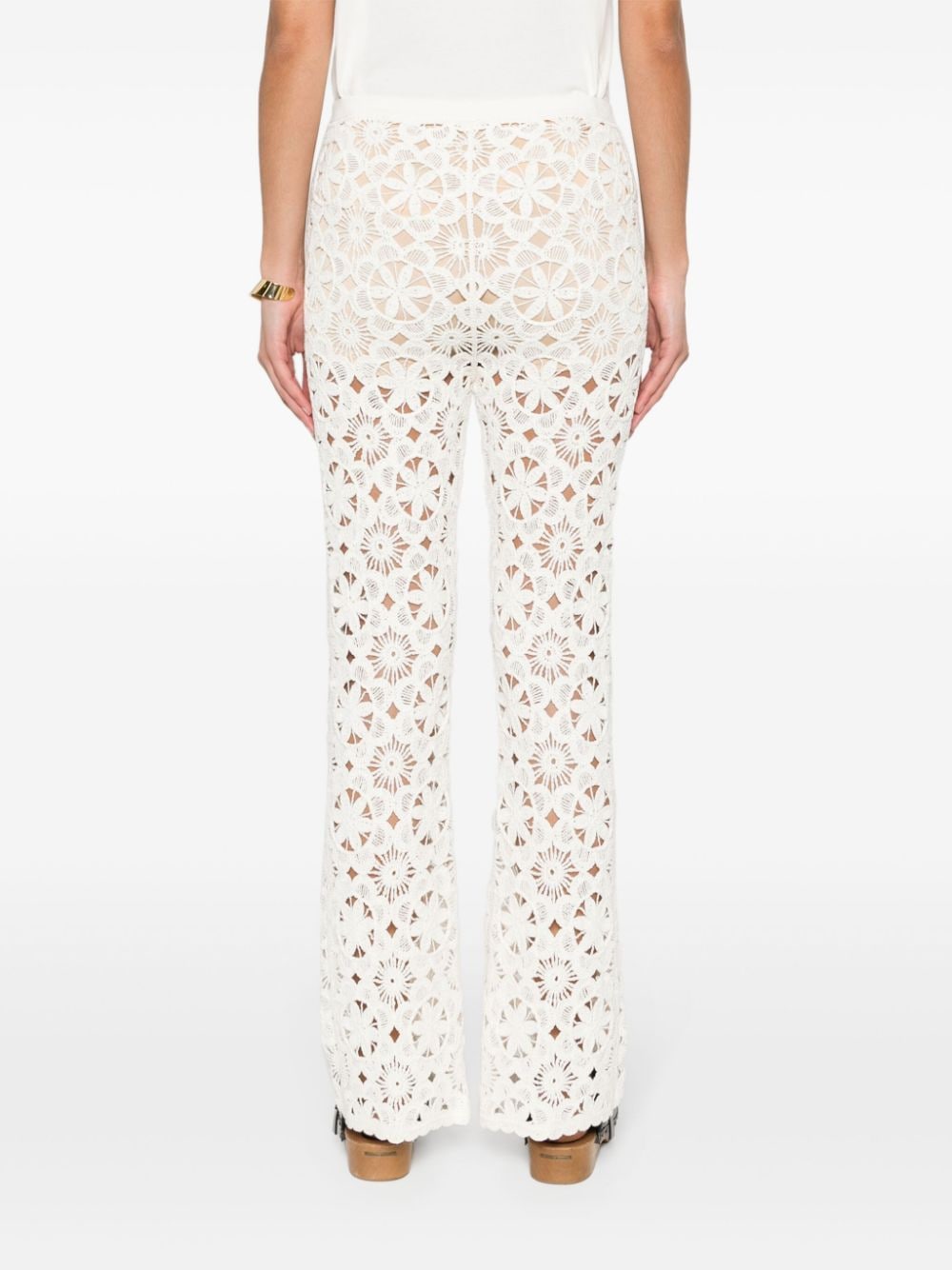 Shop Twinset Floral-crochet Flared Trousers In Neutrals