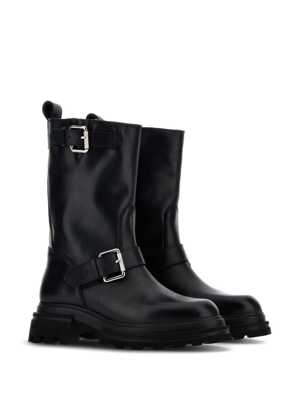 Shop Hogan Leather Biker Boots In Schwarz