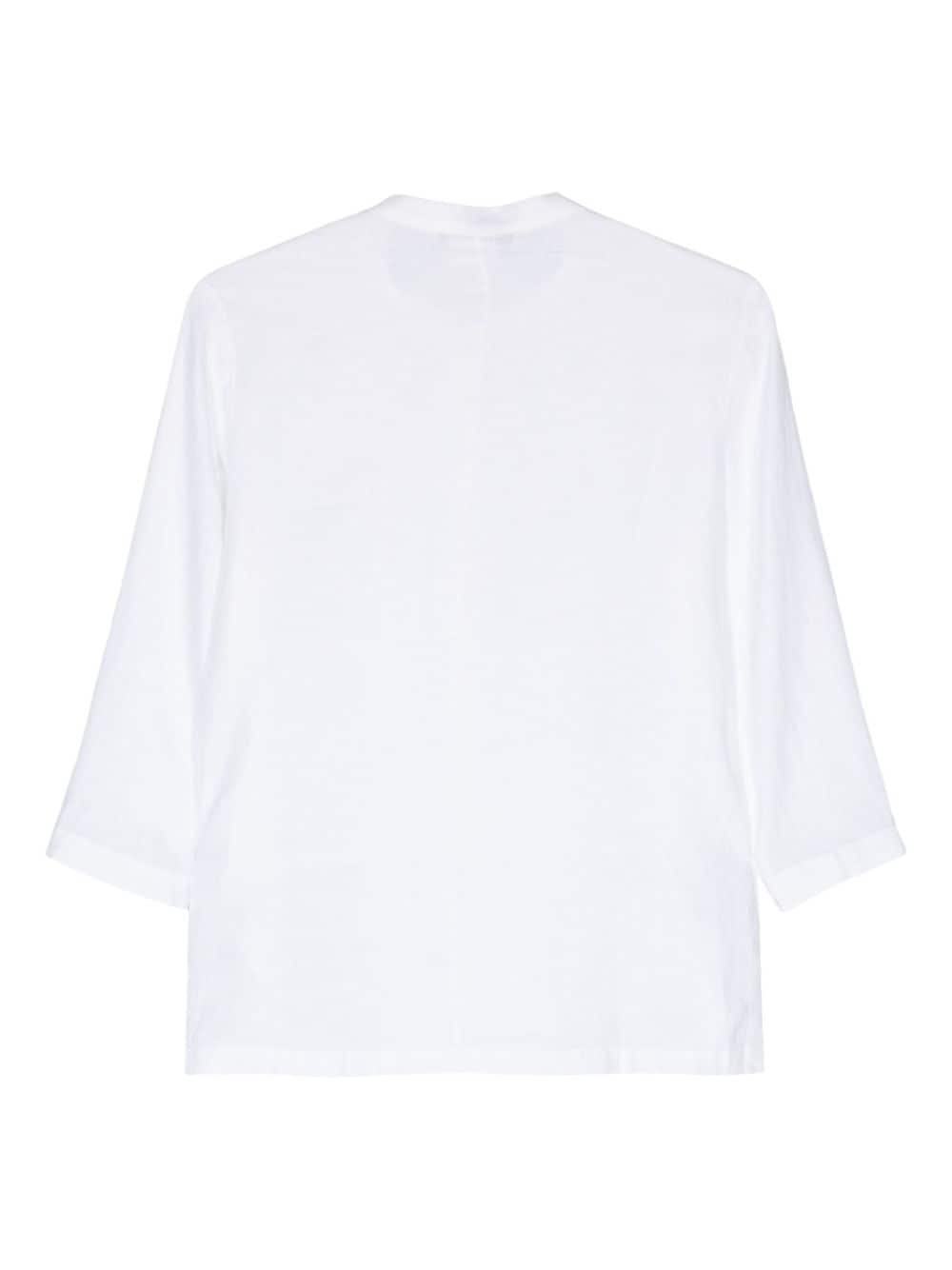 Shop Stefano Mortari Band-collar Linen Shirt In White