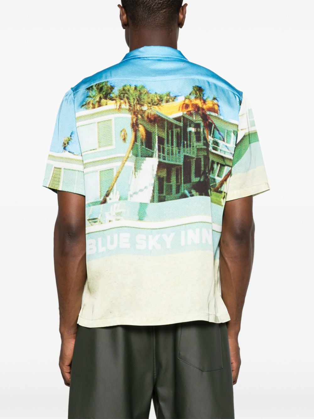 Shop Blue Sky Inn Photograph-print Satin Shirt In Blue