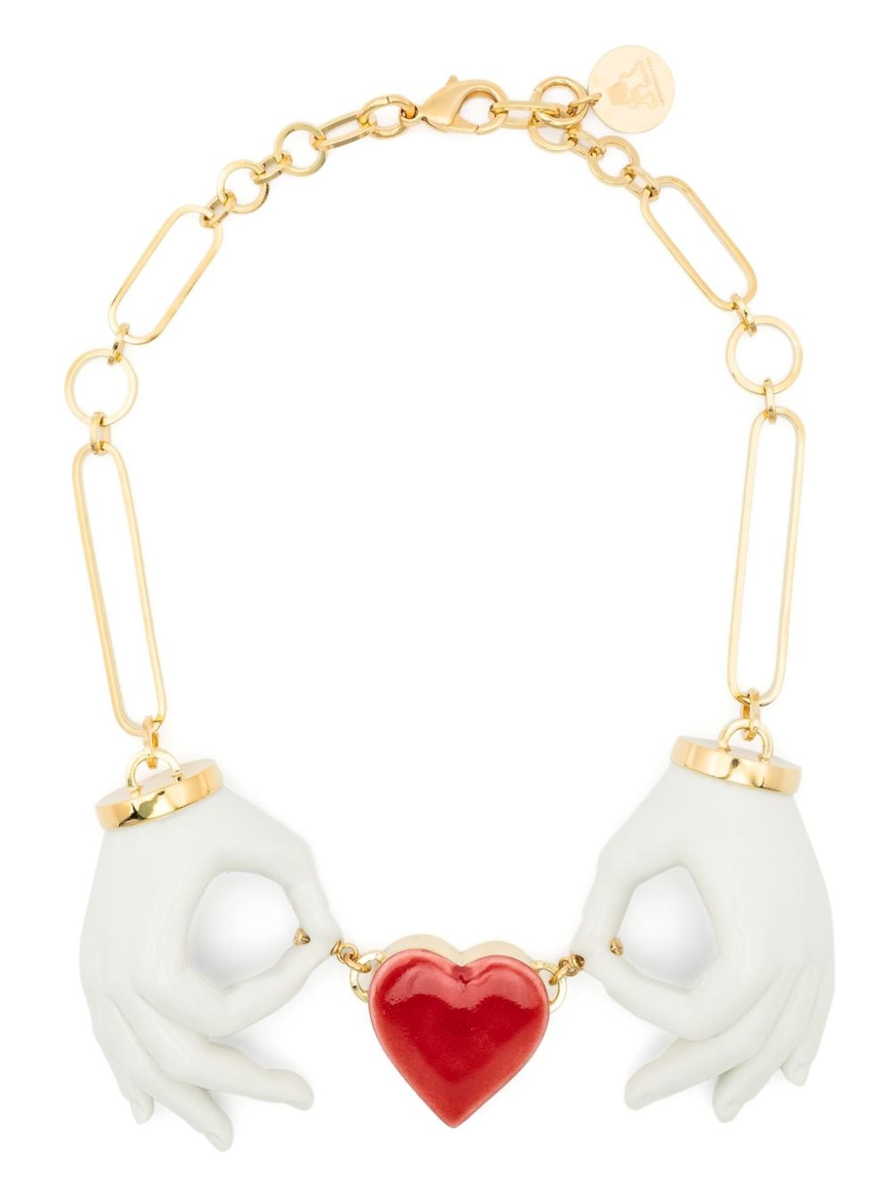 Andres Gallardo Heart Couple Hands Necklace In White