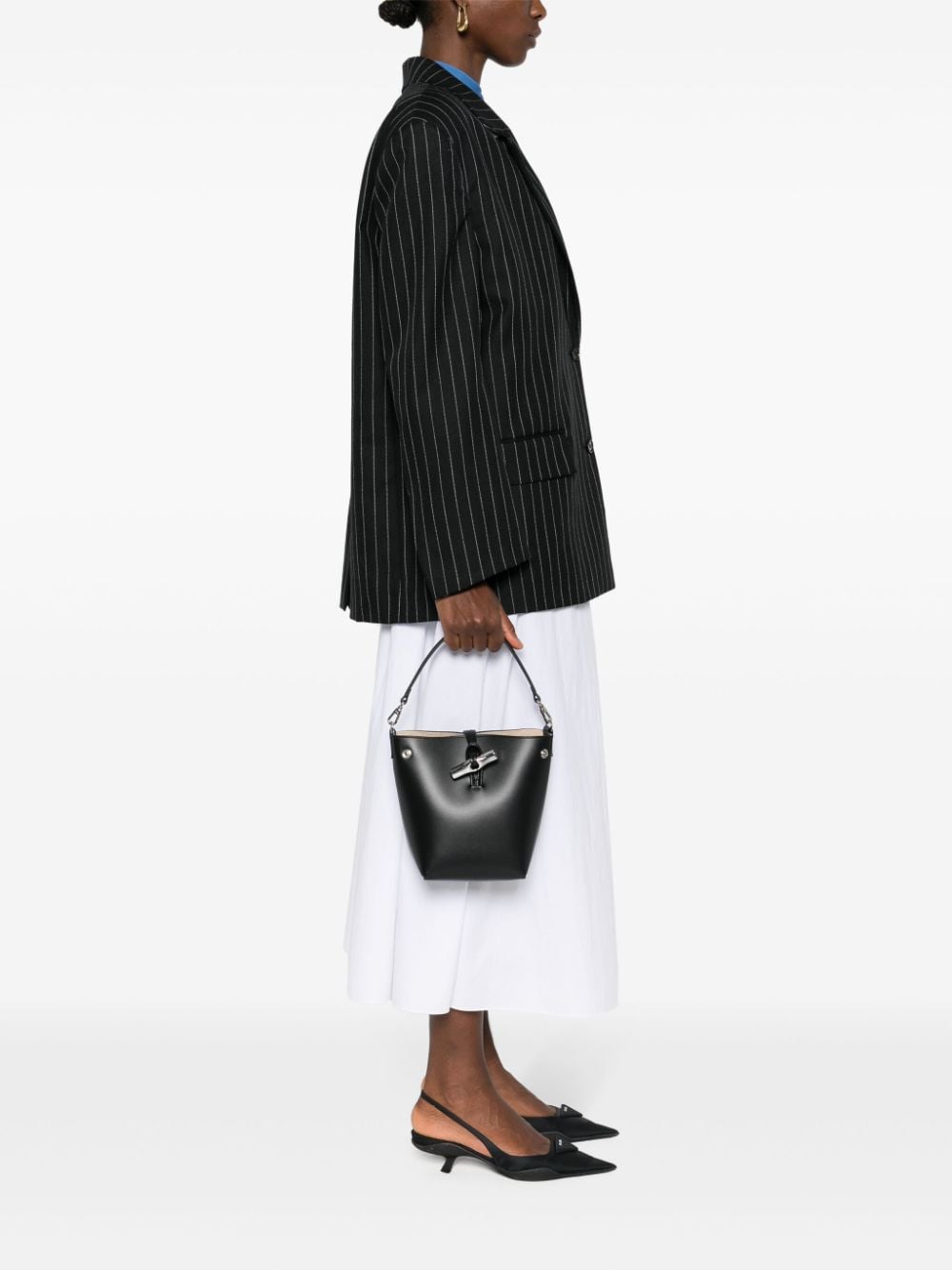 Shop Longchamp Mini Le Roseau Bucket Bag In Black