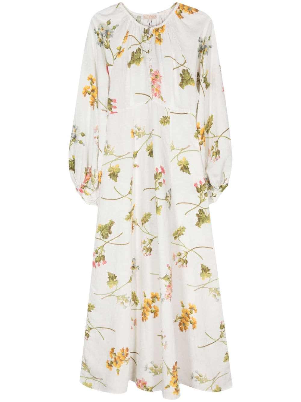 Bytimo Floral-print Linen Maxi Dress In White