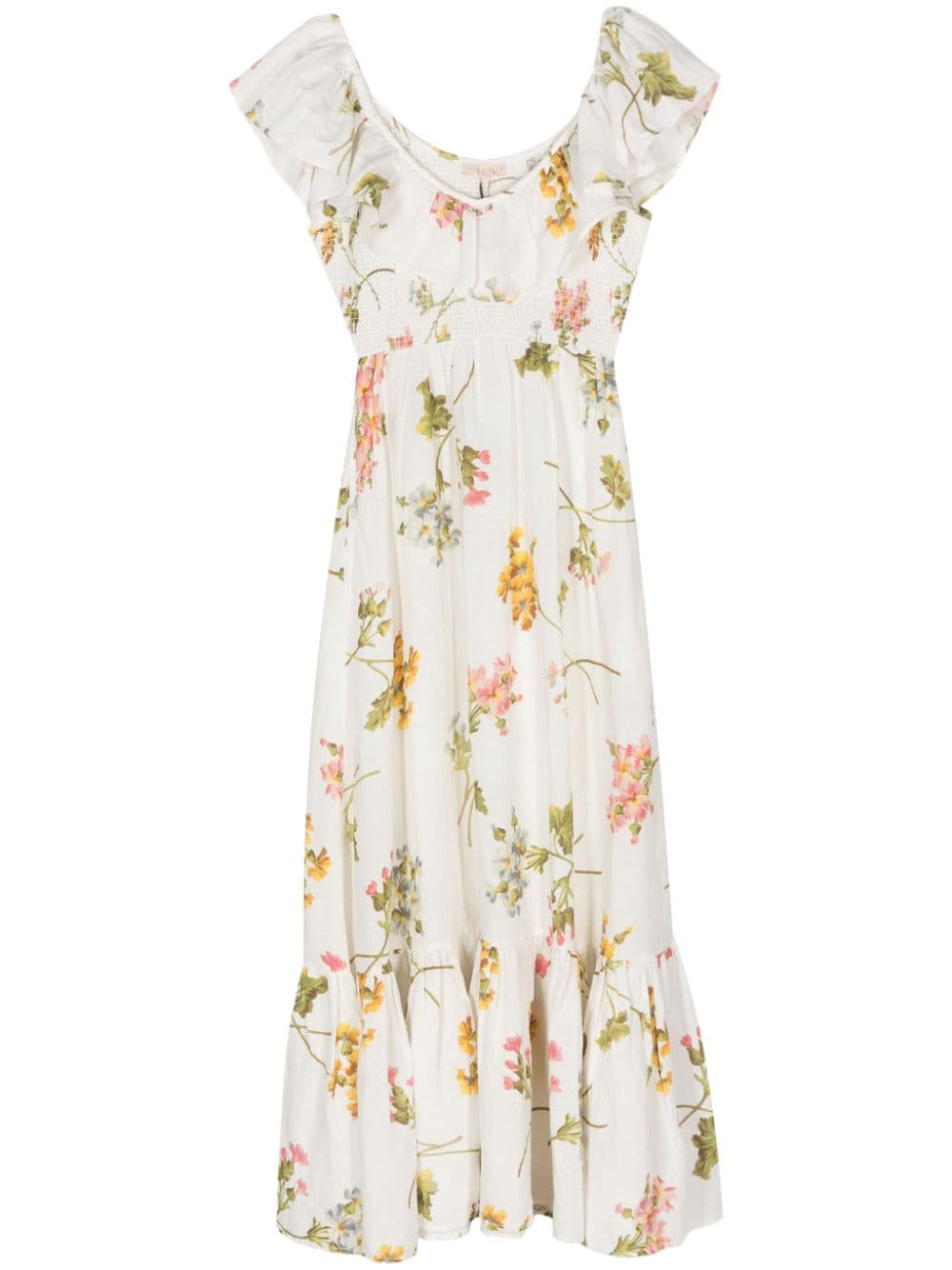 Bytimo Floral-print Shirred Maxi Dress In White