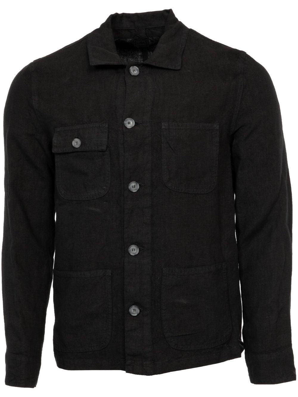 120% Lino Linen Shirt Jacket In Black