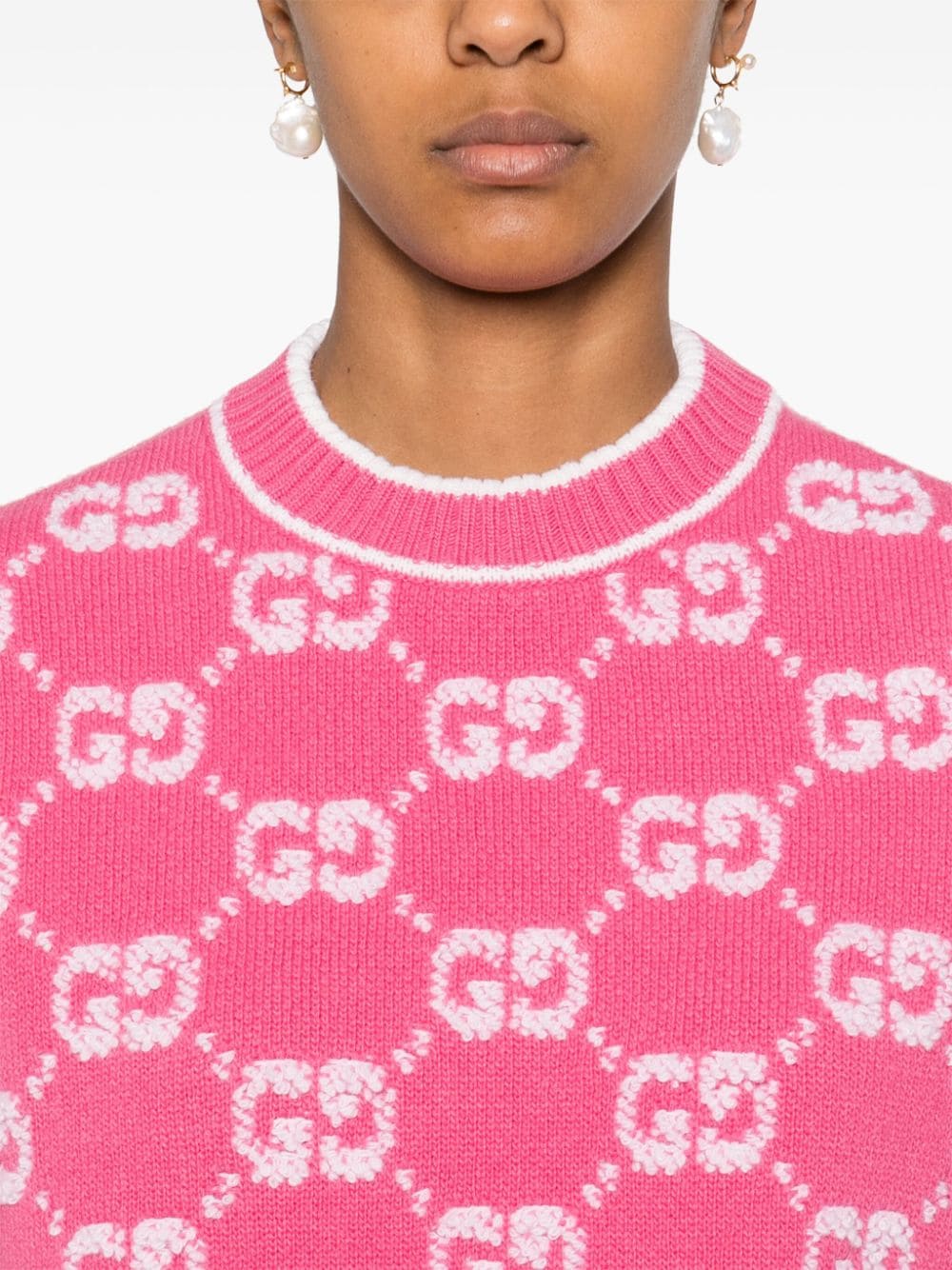 Shop Gucci Gg Jacquard Wool Sweater In Pink